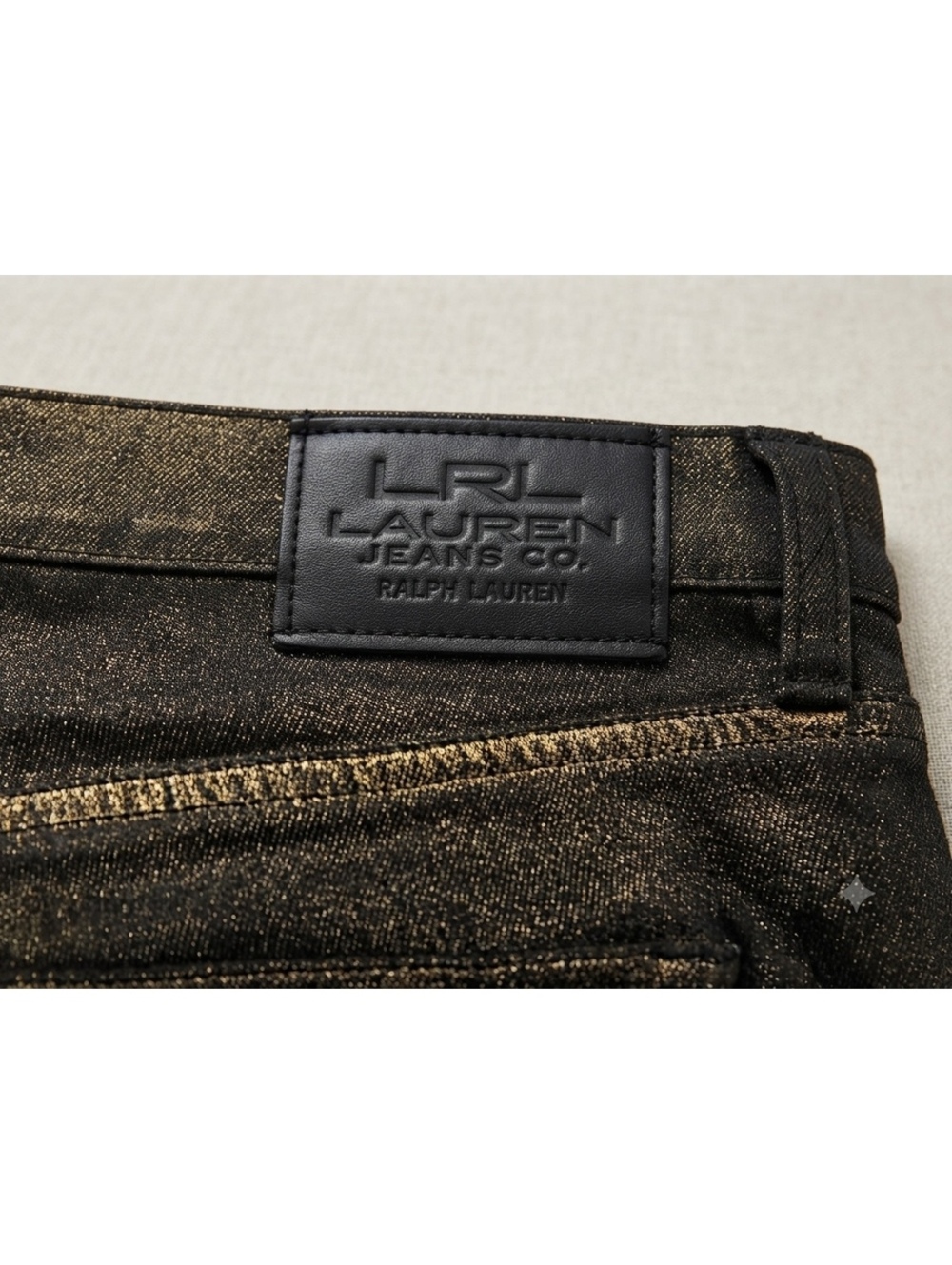 LRL Lauren Jeans Co. Metallic Gold Coated Jeans (Black, Size 10) - Picture 3 of 3